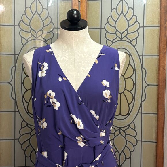 Lauren Ralph Lauren Black Label Floral Flutter Sleeve Jersey Dress Size 10 - Picture 5 of 14